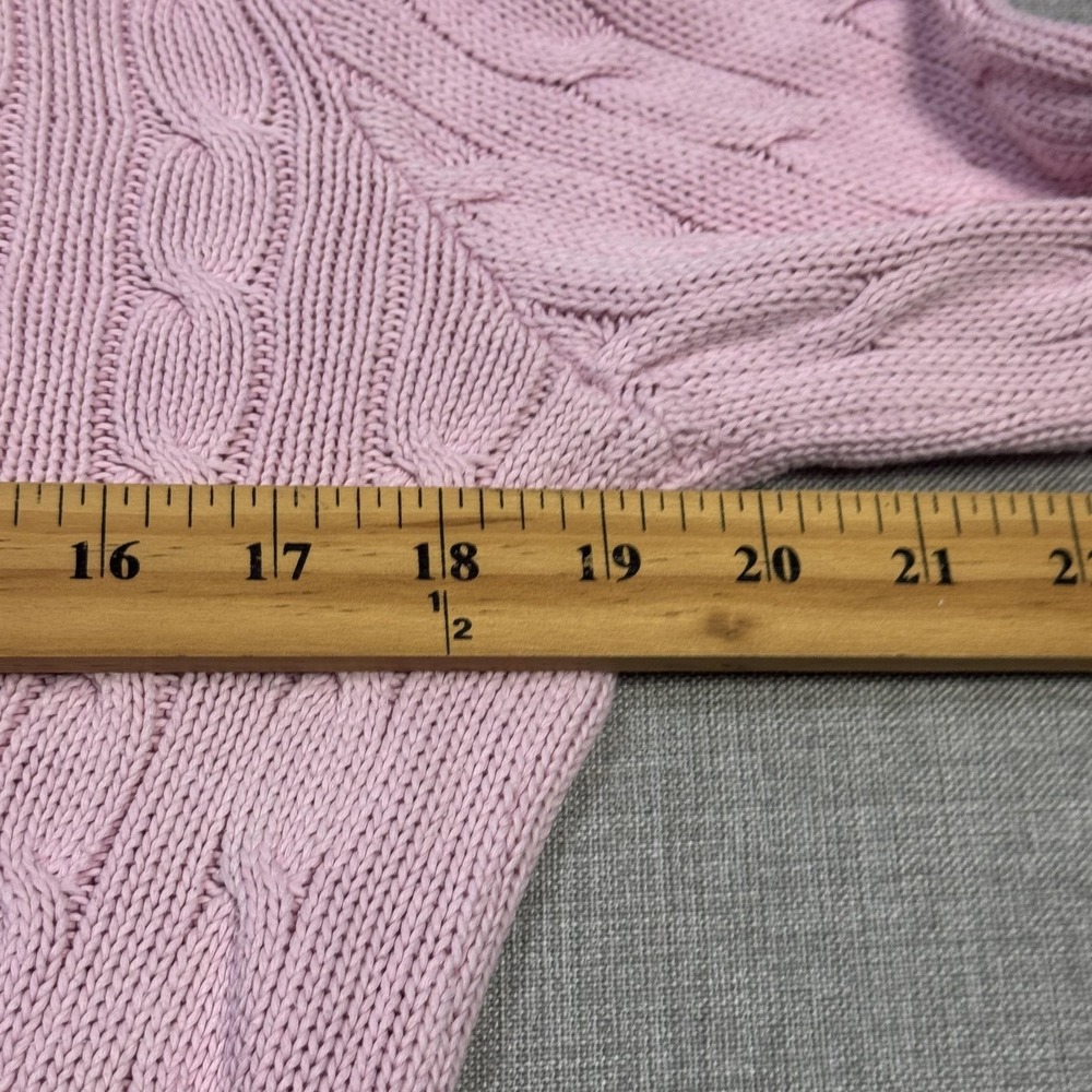 Ralph Lauren Cable-Knit Sweater Womens M Pink Cotton Pullover Embroidered Logo - Picture 6 of 10